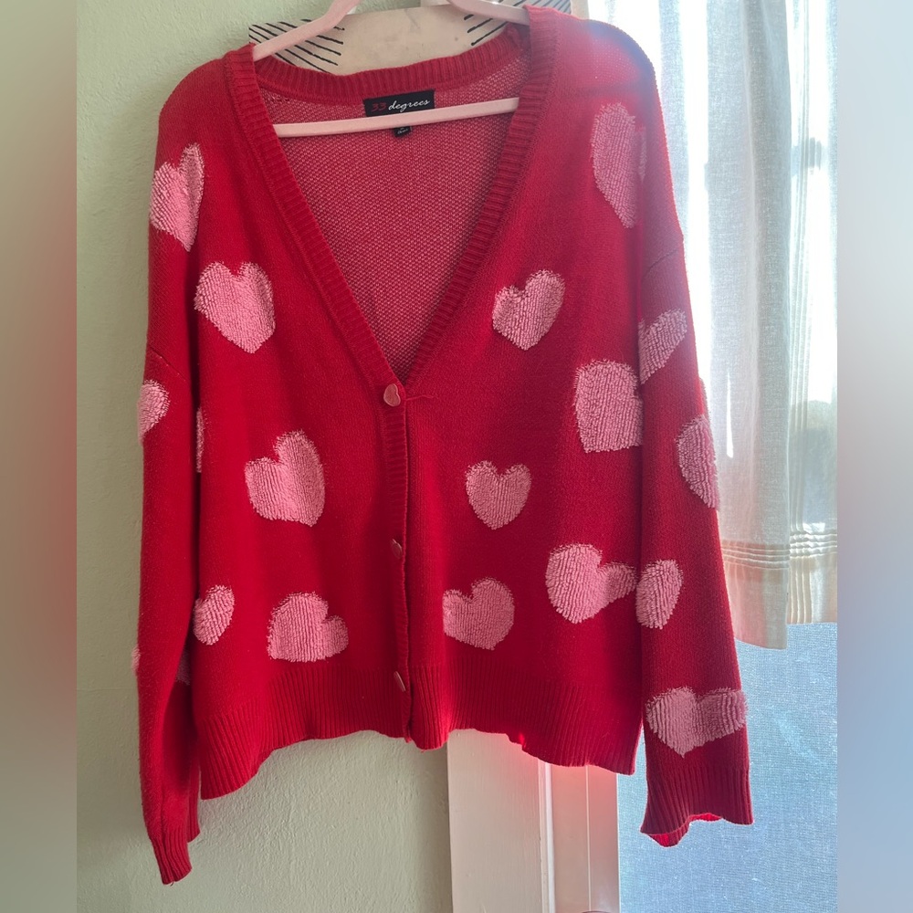 Target Valentine’s Day Collection 33 Degrees Red Cardigan with Pink Hearts